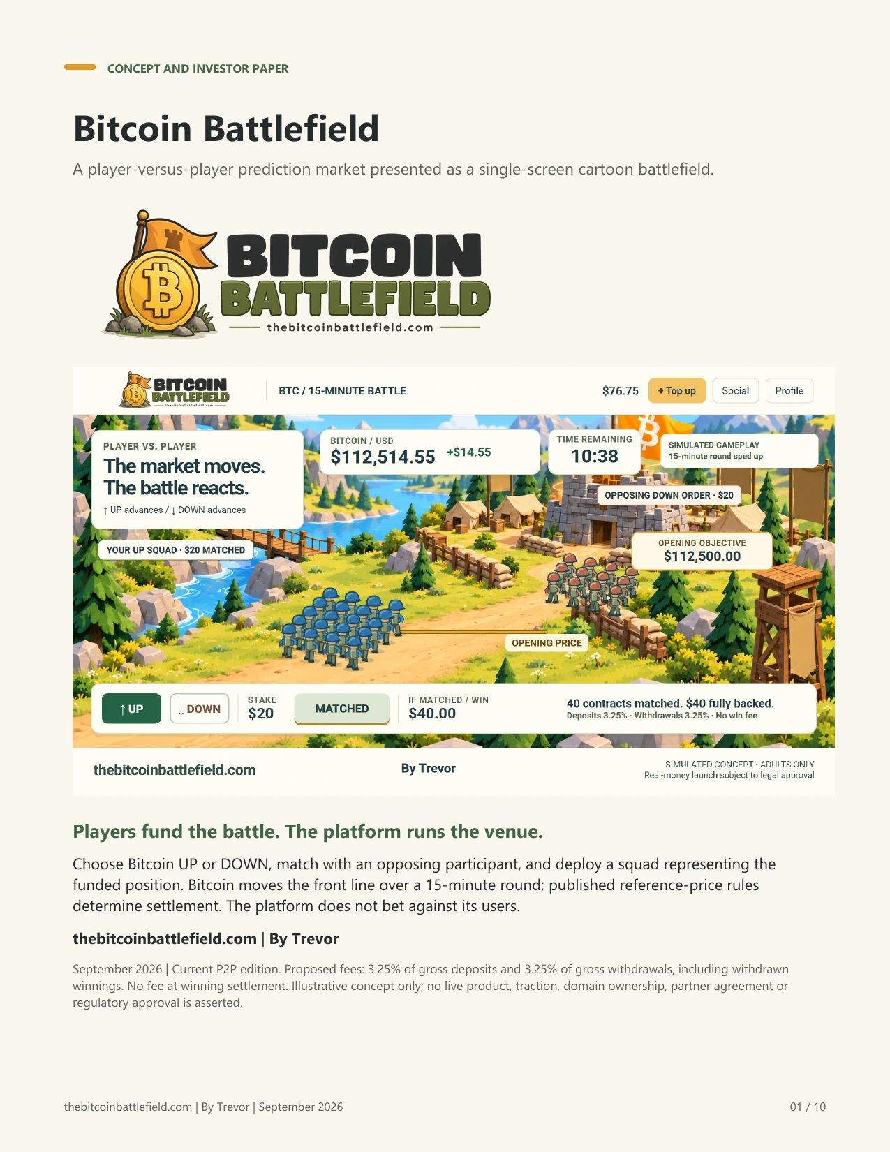 Investor paper page 1: Bitcoin Battlefield. Full page text follows.