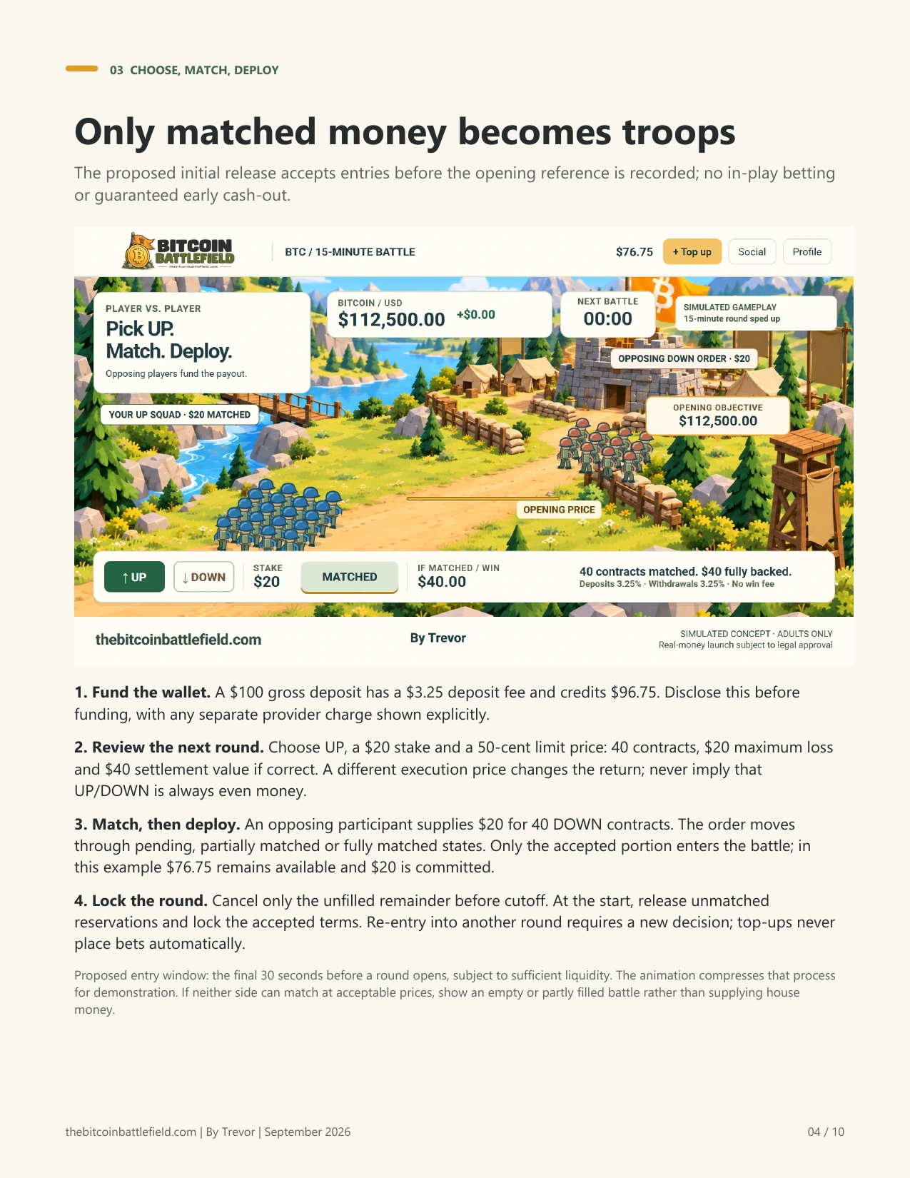 Investor paper page 4: Only matched money becomes troops. Full page text follows.