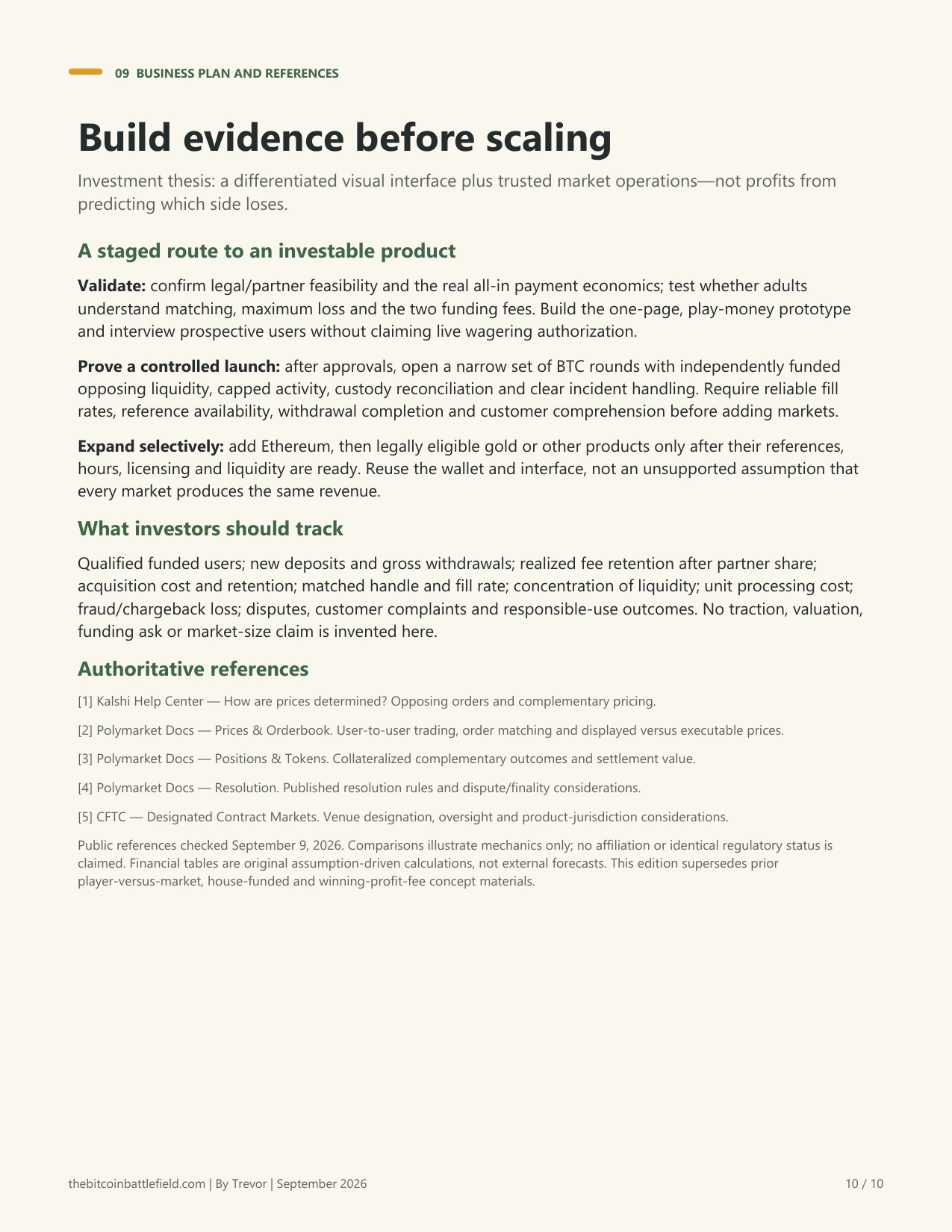 Investor paper page 10: Build evidence before scaling. Full page text follows.